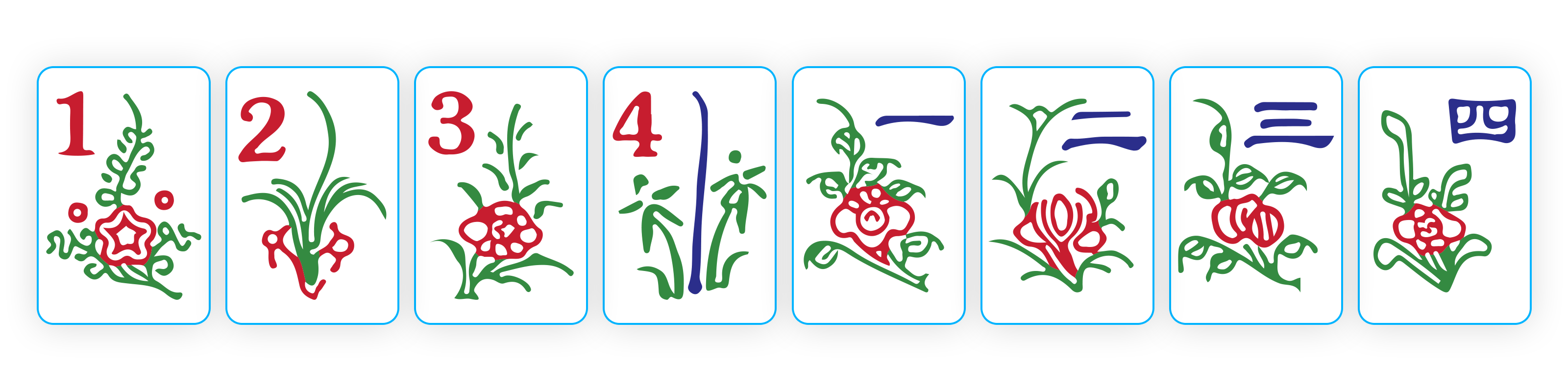 mahjong flowers and seasons tiles